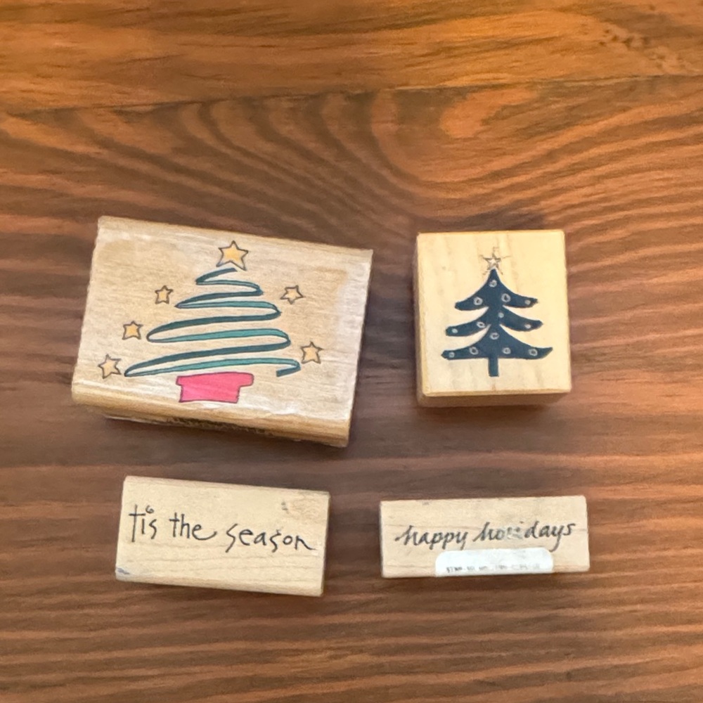Holiday Rubber Stamp Set with Christmas Tree Designs
